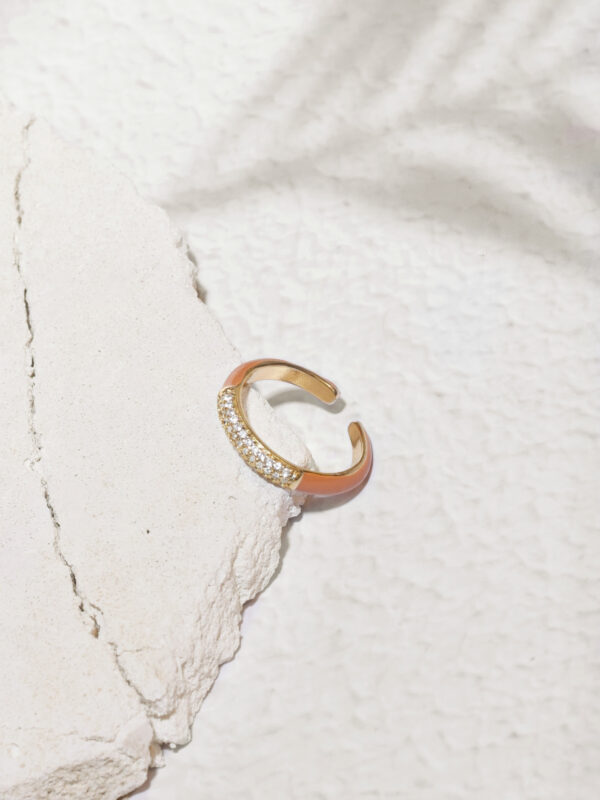 טבעת חומה, טבעת זהב כתומה, טבעת זהב פתוחה, טבעת זהב צבעונית לאישה, טבעת זהב משובצת פתוחה לאישה,