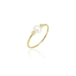 טבעת זהב 14 קראט דקה פנינה ויהלום, טבעת פנינה עדינה, טבעת פנינה לאישה, טבעת זהב עם פנינה,