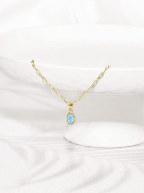 שרשרת זהב עם תליון אופל, שרשרת אופל כחול, שרשרת עם אבן אופל לאישה,
