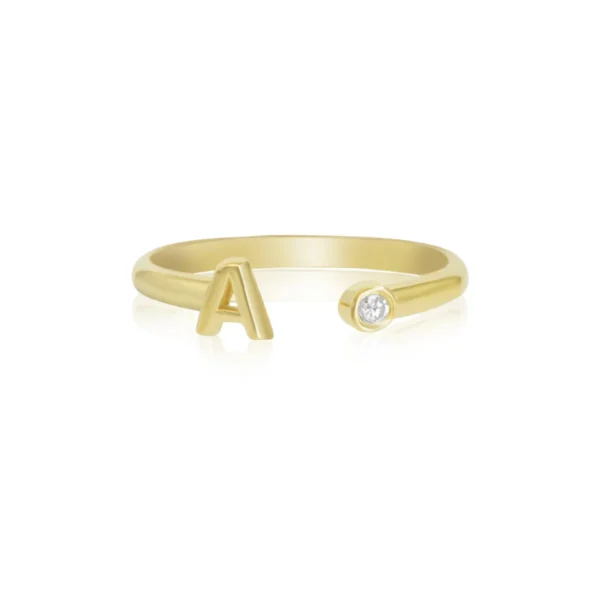 טבעת זהב 14 קראט פתוחה עם אות משובצת יהלום