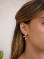 סט עגילי לוטוס זהב 14 קראט לשלושה חורים