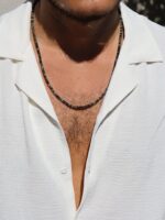 שרשרת אבני חן טבעיות שחור אפור לגבר